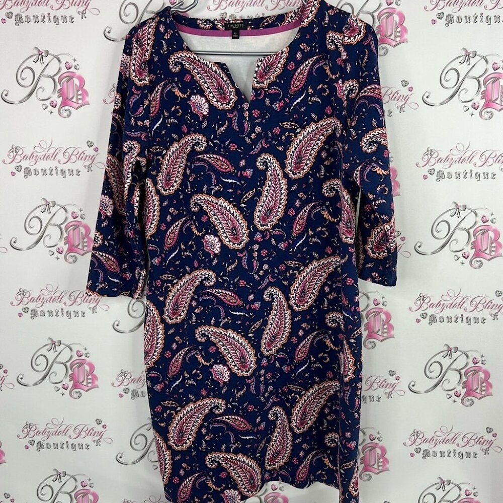 Talbots dress paisley print boho Navy and Pink Paisley Tunic luxe